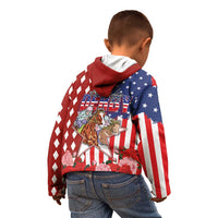 Kentucky Horses Racing Kid Hoodie US Flag Grunge and Diamond Pattern Red Color