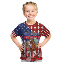 Kentucky Horses Racing Kid T Shirt US Flag Grunge and Diamond Pattern Red Color