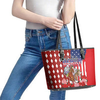 Kentucky Horses Racing Leather Tote Bag US Flag Grunge and Diamond Pattern Red Color