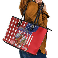 Kentucky Horses Racing Leather Tote Bag US Flag Grunge and Diamond Pattern Red Color