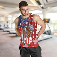 Kentucky Horses Racing Men Tank Top US Flag Grunge and Diamond Pattern Red Color