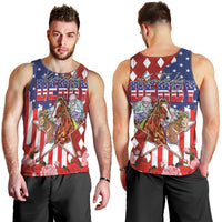 Kentucky Horses Racing Men Tank Top US Flag Grunge and Diamond Pattern Red Color