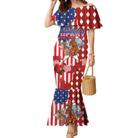 Kentucky Horses Racing Mermaid Dress US Flag Grunge and Diamond Pattern Red Color