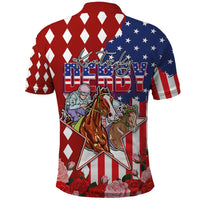 Kentucky Horses Racing Polo Shirt US Flag Grunge and Diamond Pattern Red Color