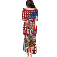 Kentucky Horses Racing Puletasi US Flag Grunge and Diamond Pattern Red Color