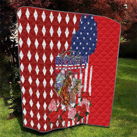 Kentucky Horses Racing Quilt US Flag Grunge and Diamond Pattern Red Color