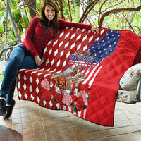 Kentucky Horses Racing Quilt US Flag Grunge and Diamond Pattern Red Color