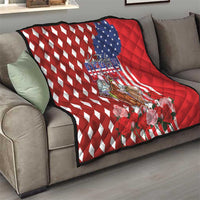 Kentucky Horses Racing Quilt US Flag Grunge and Diamond Pattern Red Color
