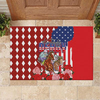 Kentucky Horses Racing Rubber Doormat US Flag Grunge and Diamond Pattern Red Color