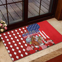 Kentucky Horses Racing Rubber Doormat US Flag Grunge and Diamond Pattern Red Color