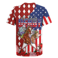 Kentucky Horses Racing Rugby Jersey US Flag Grunge and Diamond Pattern Red Color