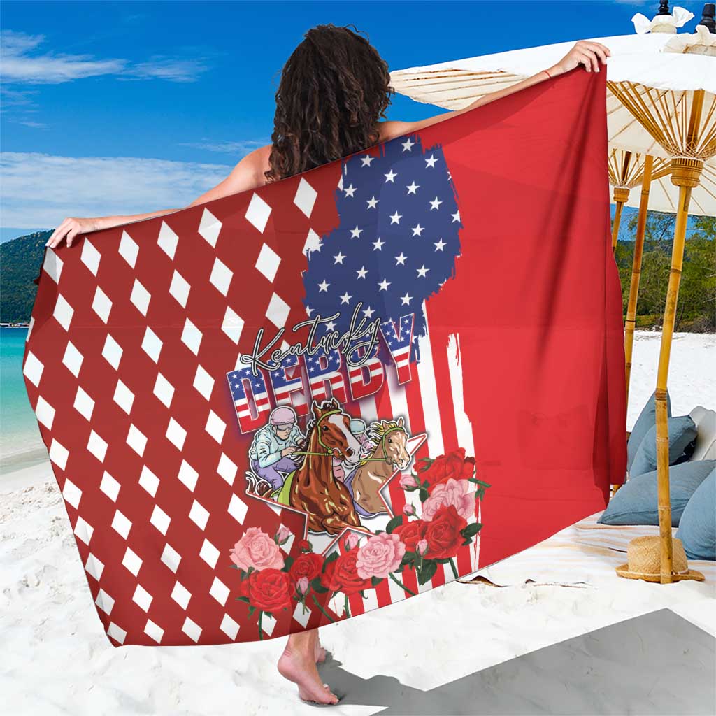 Kentucky Horses Racing Sarong US Flag Grunge and Diamond Pattern Red Color