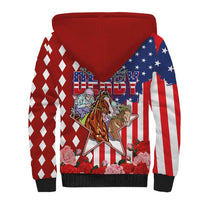Kentucky Horses Racing Sherpa Hoodie US Flag Grunge and Diamond Pattern Red Color