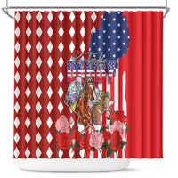 Kentucky Horses Racing Shower Curtain US Flag Grunge and Diamond Pattern Red Color