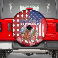 Kentucky Horses Racing Spare Tire Cover US Flag Grunge and Diamond Pattern Red Color