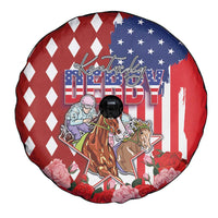 Kentucky Horses Racing Spare Tire Cover US Flag Grunge and Diamond Pattern Red Color