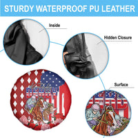 Kentucky Horses Racing Spare Tire Cover US Flag Grunge and Diamond Pattern Red Color