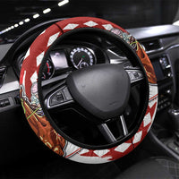 Kentucky Horses Racing Steering Wheel Cover US Flag Grunge and Diamond Pattern Red Color
