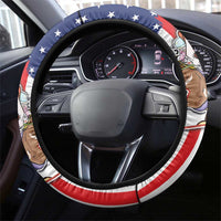 Kentucky Horses Racing Steering Wheel Cover US Flag Grunge and Diamond Pattern Red Color