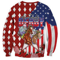 Kentucky Horses Racing Sweatshirt US Flag Grunge and Diamond Pattern Red Color