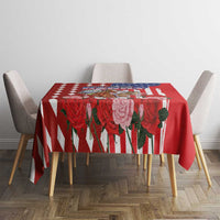 Kentucky Horses Racing Tablecloth US Flag Grunge and Diamond Pattern Red Color