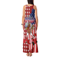 Kentucky Horses Racing Tank Maxi Dress US Flag Grunge and Diamond Pattern Red Color