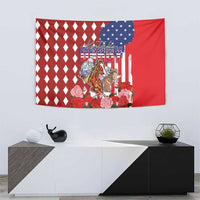 Kentucky Horses Racing Tapestry US Flag Grunge and Diamond Pattern Red Color