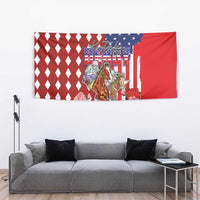 Kentucky Horses Racing Tapestry US Flag Grunge and Diamond Pattern Red Color