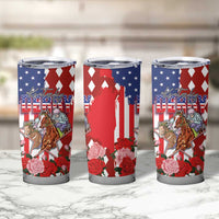 Kentucky Horses Racing Tumbler Cup US Flag Grunge and Diamond Pattern Red Color