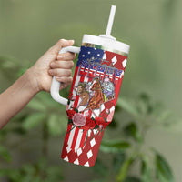 Kentucky Horses Racing Tumbler With Handle US Flag Grunge and Diamond Pattern Red Color