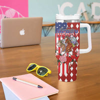 Kentucky Horses Racing Tumbler With Handle US Flag Grunge and Diamond Pattern Red Color
