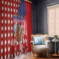 Kentucky Horses Racing Window Curtain US Flag Grunge and Diamond Pattern Red Color