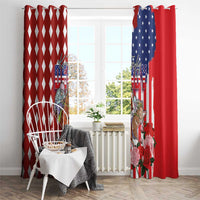 Kentucky Horses Racing Window Curtain US Flag Grunge and Diamond Pattern Red Color