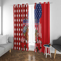 Kentucky Horses Racing Window Curtain US Flag Grunge and Diamond Pattern Red Color