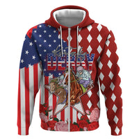 Kentucky Horses Racing Zip Hoodie US Flag Grunge and Diamond Pattern Red Color