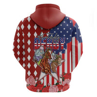 Kentucky Horses Racing Zip Hoodie US Flag Grunge and Diamond Pattern Red Color
