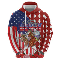Kentucky Horses Racing Zip Hoodie US Flag Grunge and Diamond Pattern Red Color