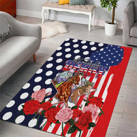 Kentucky Horses Racing Area Rug US Flag Grunge and Dot Pattern Blue Color