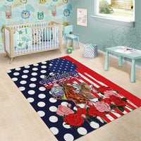 Kentucky Horses Racing Area Rug US Flag Grunge and Dot Pattern Blue Color