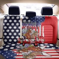 Kentucky Horses Racing Back Car Seat Cover US Flag Grunge and Dot Pattern Blue Color