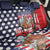 Kentucky Horses Racing Back Car Seat Cover US Flag Grunge and Dot Pattern Blue Color