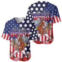 Kentucky Horses Racing Baseball Jersey US Flag Grunge and Dot Pattern Blue Color