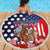 Kentucky Horses Racing Beach Blanket US Flag Grunge and Dot Pattern Blue Color