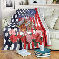 Kentucky Horses Racing Blanket US Flag Grunge and Dot Pattern Blue Color