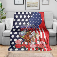 Kentucky Horses Racing Blanket US Flag Grunge and Dot Pattern Blue Color