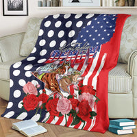 Kentucky Horses Racing Blanket US Flag Grunge and Dot Pattern Blue Color