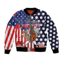 Kentucky Horses Racing Bomber Jacket US Flag Grunge and Dot Pattern Blue Color