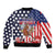 Kentucky Horses Racing Bomber Jacket US Flag Grunge and Dot Pattern Blue Color
