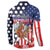 Kentucky Horses Racing Button Sweatshirt US Flag Grunge and Dot Pattern Blue Color