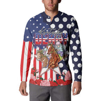 Kentucky Horses Racing Button Sweatshirt US Flag Grunge and Dot Pattern Blue Color